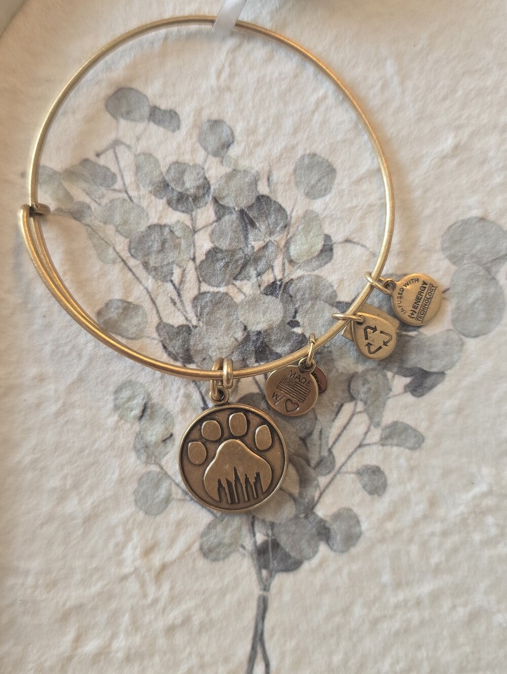 Rare Find Alex and Ani Gold Paw Charm Bangle Bracelet
